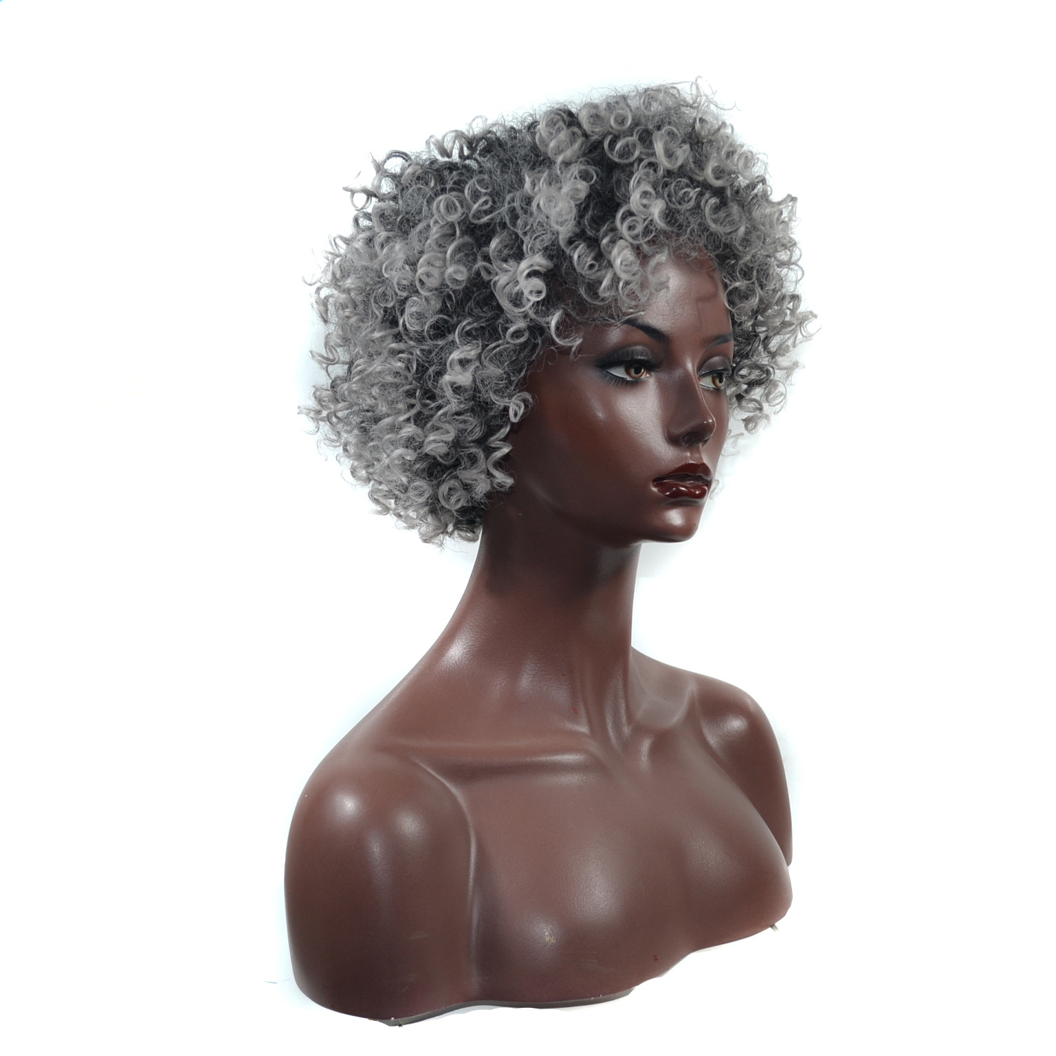 Wig Black granny grey hooded black short hooded fluffy explosion head short hair curly wigs