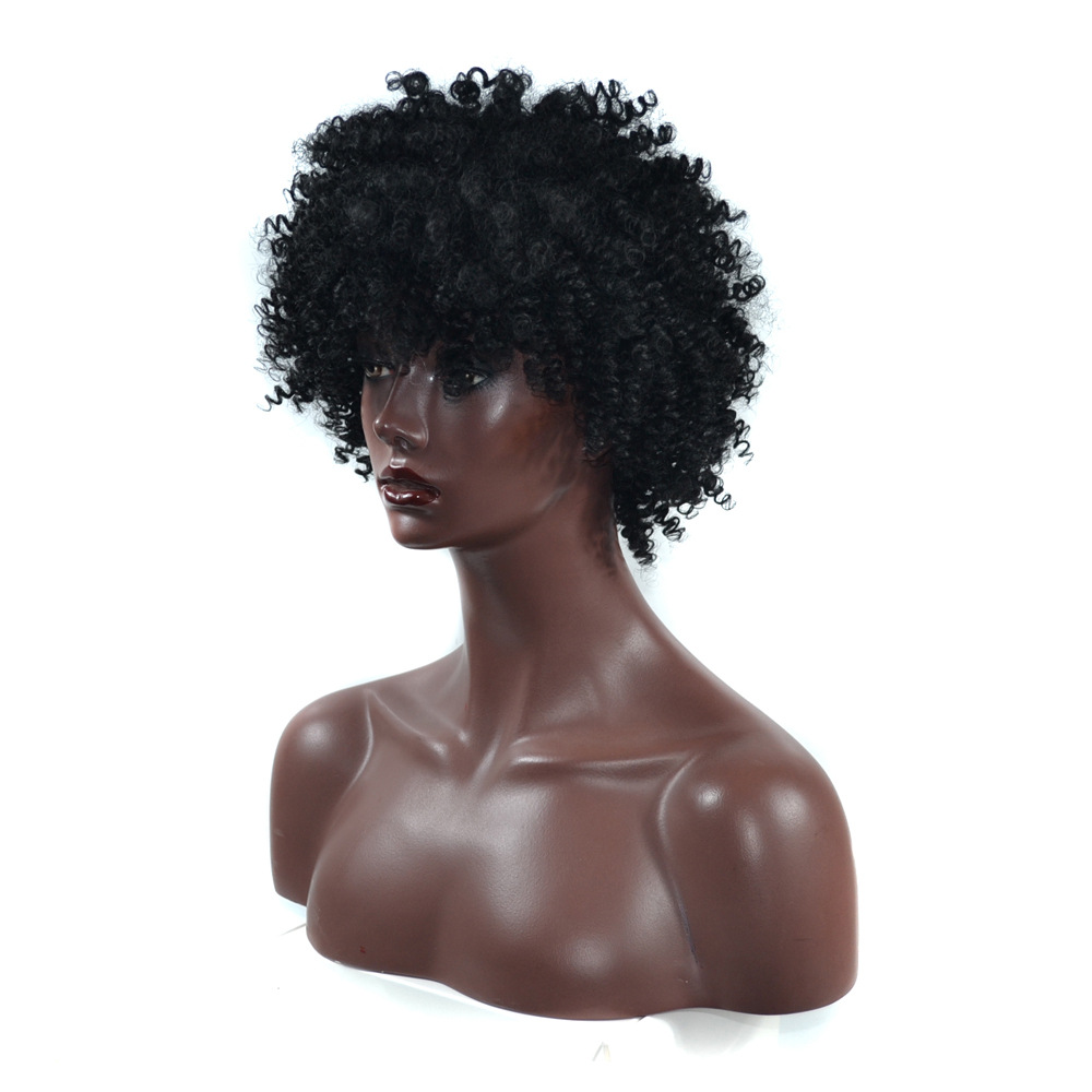 Black Short-style Small Screw LOSE Roll Head Fluffy Explosive shirt curly WigAfrican Small Roll wigs