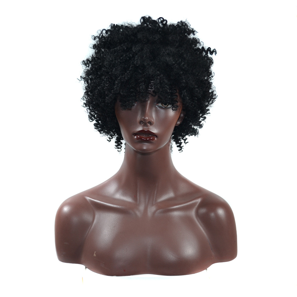 Black Short-style Small Screw LOSE Roll Head Fluffy Explosive shirt curly WigAfrican Small Roll wigs