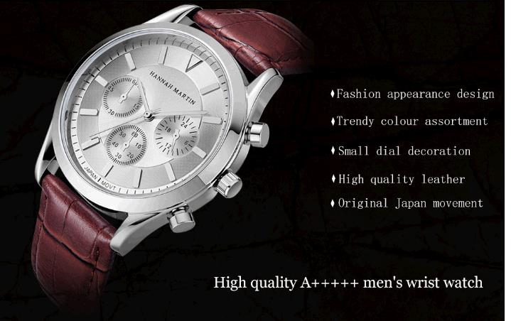 Hannah Martin Fashion Lady's Watch Wrist Leather Band Quartz Watch Wrist Movement Red Black Dial