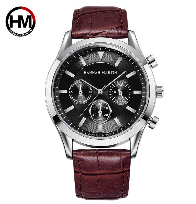 Hannah Martin Fashion Lady's Watch Wrist Leather Band Quartz Watch Wrist Movement Red Black Dial