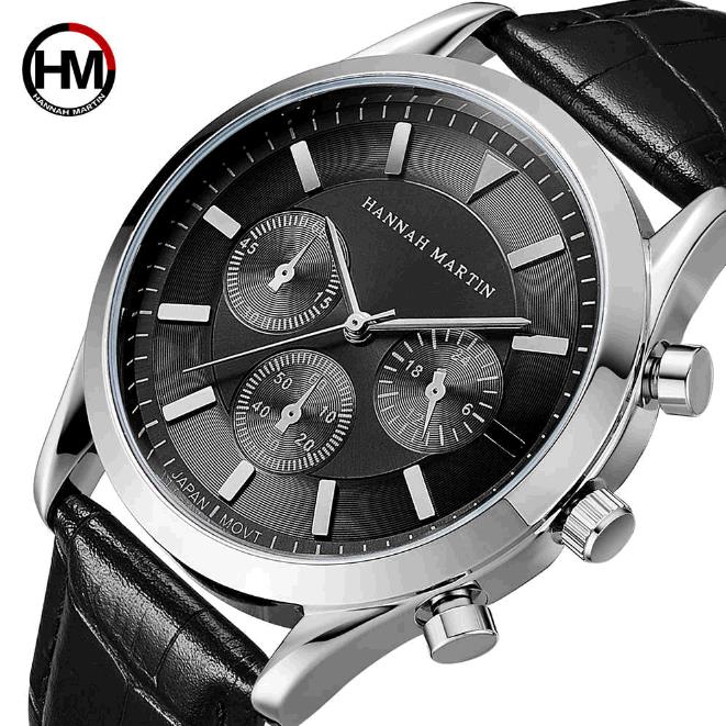 Hannah Martin Fashion Lady's Watch Wrist Leather Band Quartz Watch Wrist Movement Red Black Dial