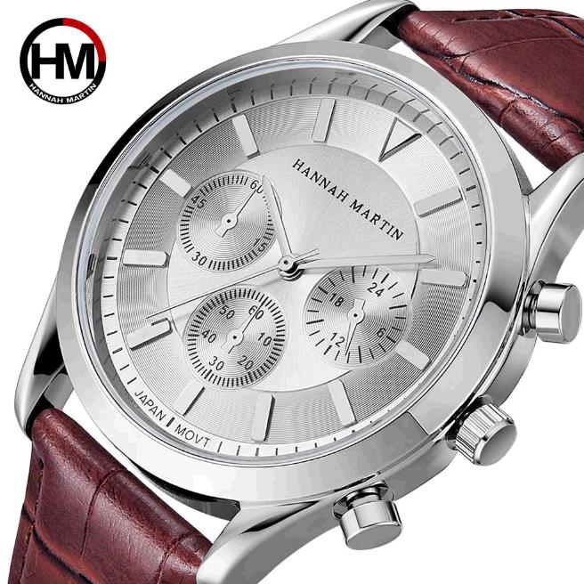 Hannah Martin Fashion Lady's Watch Wrist Leather Band Quartz Watch Wrist Movement Red Black Dial