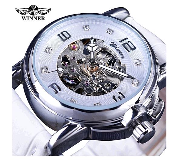 Winner Ladies Diamond Display Women Luxury Skeleton Transparent Case Automatic Mechanical Watches