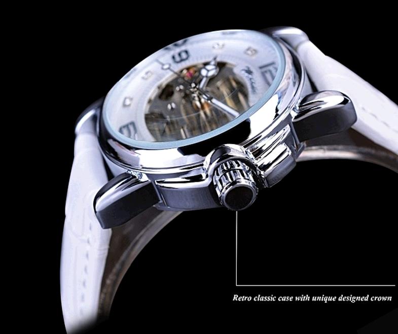 Winner Ladies Diamond Display Women Luxury Skeleton Transparent Case Automatic Mechanical Watches