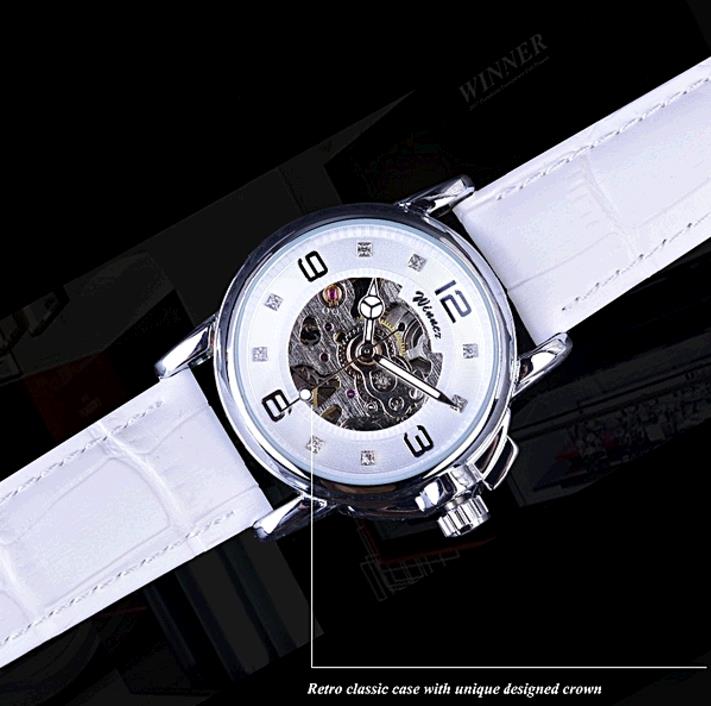 Winner Ladies Diamond Display Women Luxury Skeleton Transparent Case Automatic Mechanical Watches