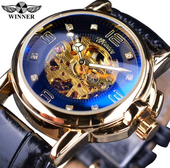 Winner Ladies Diamond Display Women Luxury Skeleton Transparent Case Automatic Mechanical Watches