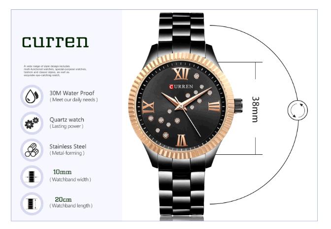 Fashion Curren Women Quartz Watch Crystal Dial Female Wristwatch