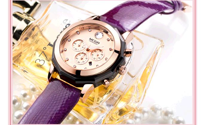 New MEGIR Women Watches Fashion Luminous Leather Quartz