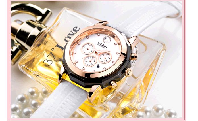 New MEGIR Women Watches Fashion Luminous Leather Quartz