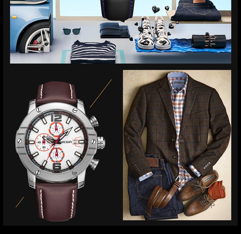 MEGIR Men's Watches Multifunctional Timing Waterproof Calendar Men's Quartz Watches