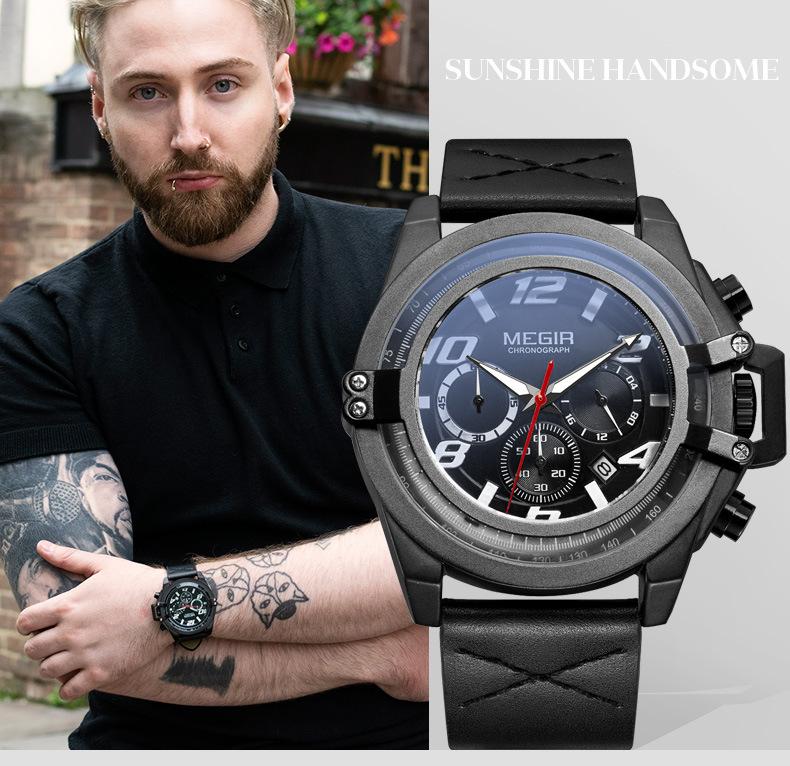 MEGIR Men's Timing Sports Calendar Quartz Waterproof Watches