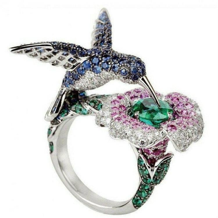 crystal Birds Flower Natural gemstones Ring