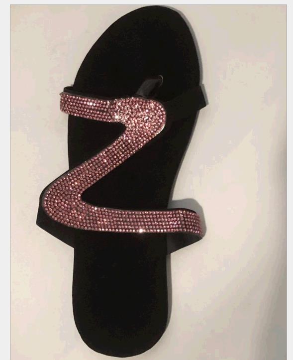 New Ladies fashion beach flat sandals diamond flat sandals family slippers