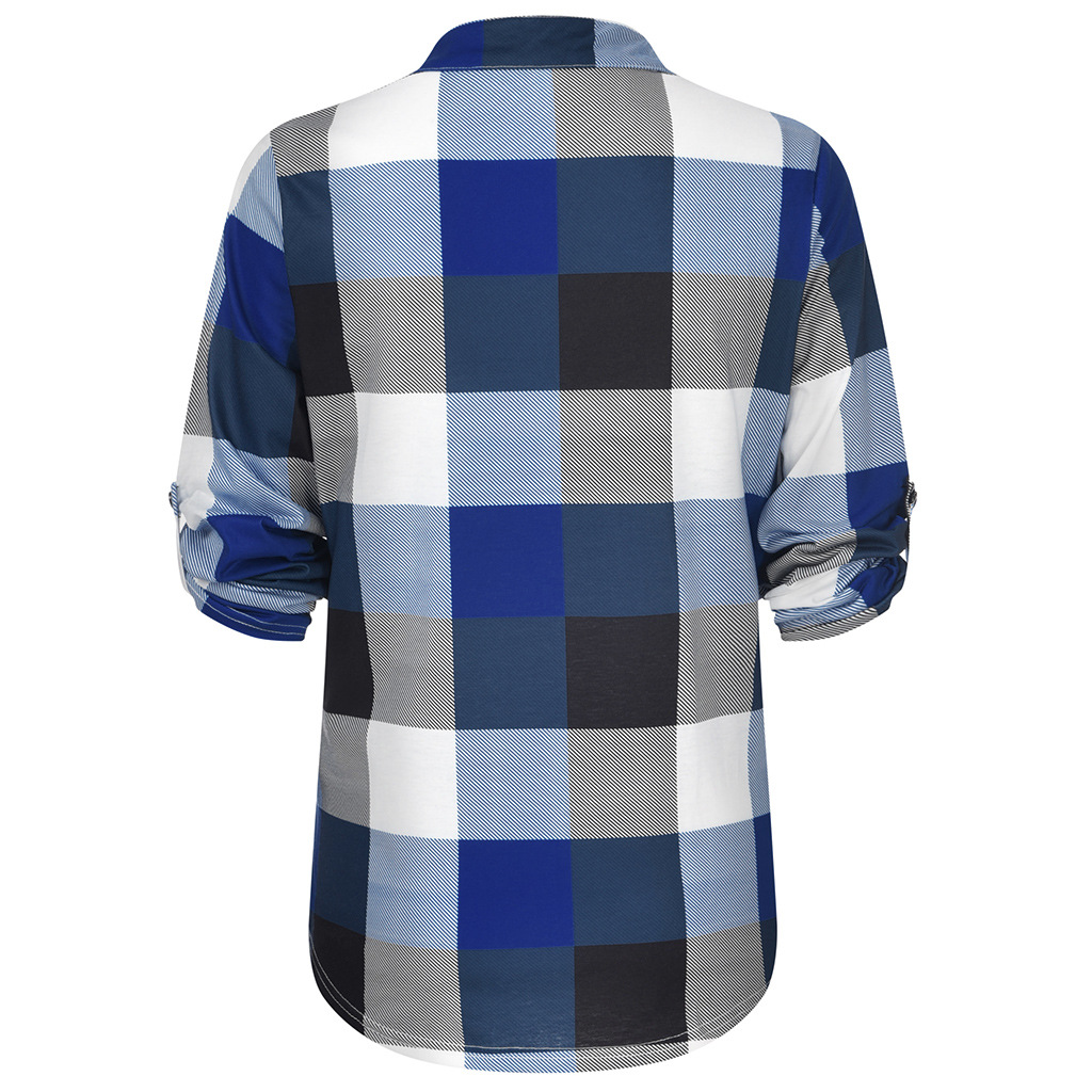 Women's Casual Cotton Long Sleeve Plaid Shirt Ladies Slim Blouse Tops Plus Size XS-5XL