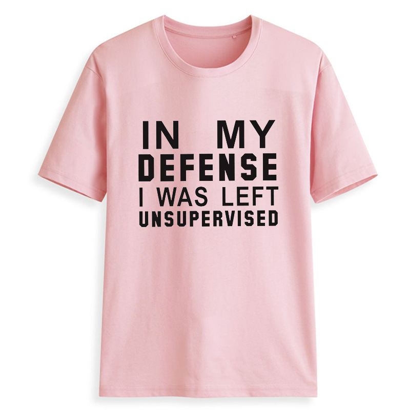 Women Casual Loose T-shirt O-Neck Short-sleeved Printed Letter Top IN MY DEFENSE Tshirt Plus Size