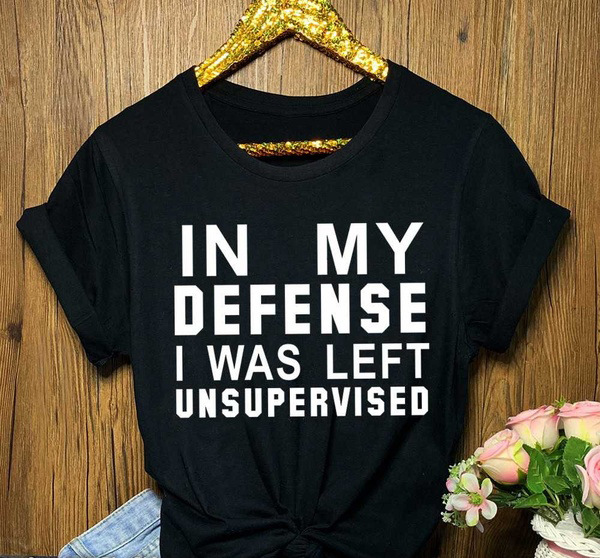 Women Casual Loose T-shirt O-Neck Short-sleeved Printed Letter Top IN MY DEFENSE Tshirt Plus Size