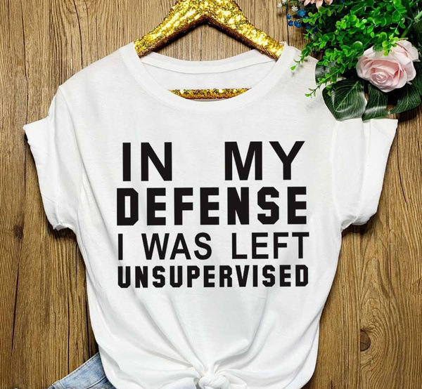 Women Casual Loose T-shirt O-Neck Short-sleeved Printed Letter Top IN MY DEFENSE Tshirt Plus Size