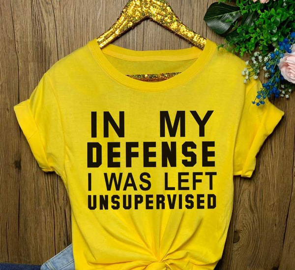 Women Casual Loose T-shirt O-Neck Short-sleeved Printed Letter Top IN MY DEFENSE Tshirt Plus Size