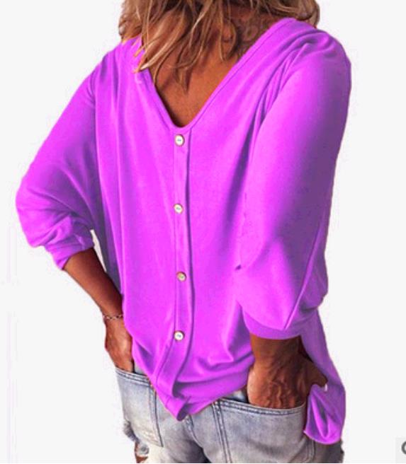 2019 New Arrival Batwing Sleeve Women T-shirts Loose Solid Long Sleeve Tee Shirt V Neck Back