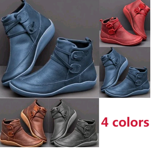 Women&apos;s Medieval Vintage Leather Boots Braided Strap Flat Heel Boots Waterproof Slip on Shoes