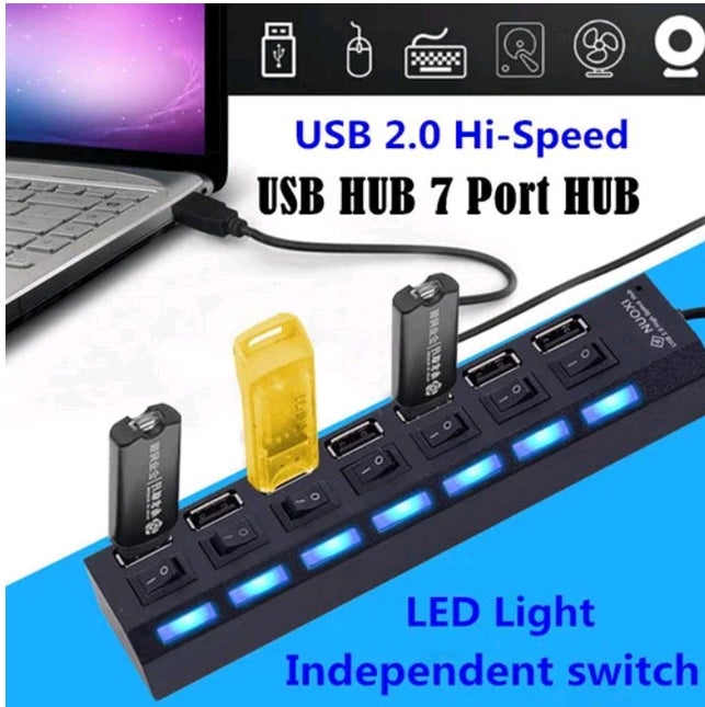 7 Port USB Charger Adapter Charging With Seven Independent Switch LED Indicator Charging Dock