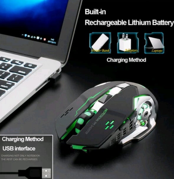 2400DPI Rechargeable Wireless Silent LED USB Optical Ergonomic Gaming Mouse Mice
