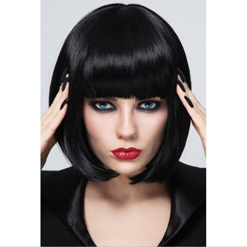 Lady Girl Bob Wig Women&apos;s Short Straight Bangs Full Hair Wigs Cosplay Party with Free Hair Cap