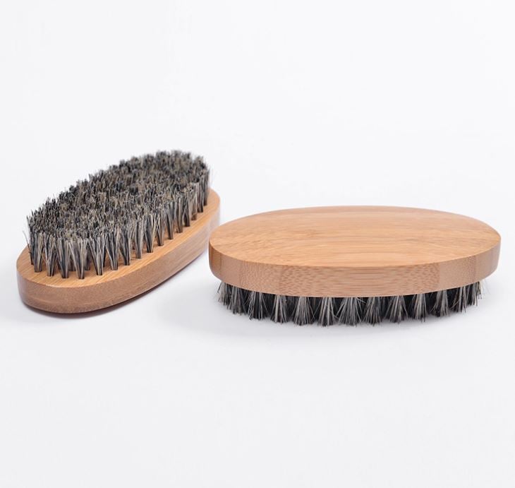 Men Boar Hair Bristle Beard Mustache Brush Palm Soft Round Wood Handle