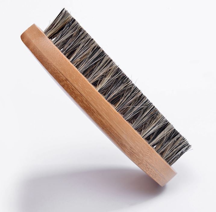 Men Boar Hair Bristle Beard Mustache Brush Palm Soft Round Wood Handle