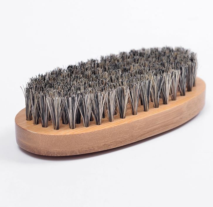 Men Boar Hair Bristle Beard Mustache Brush Palm Soft Round Wood Handle