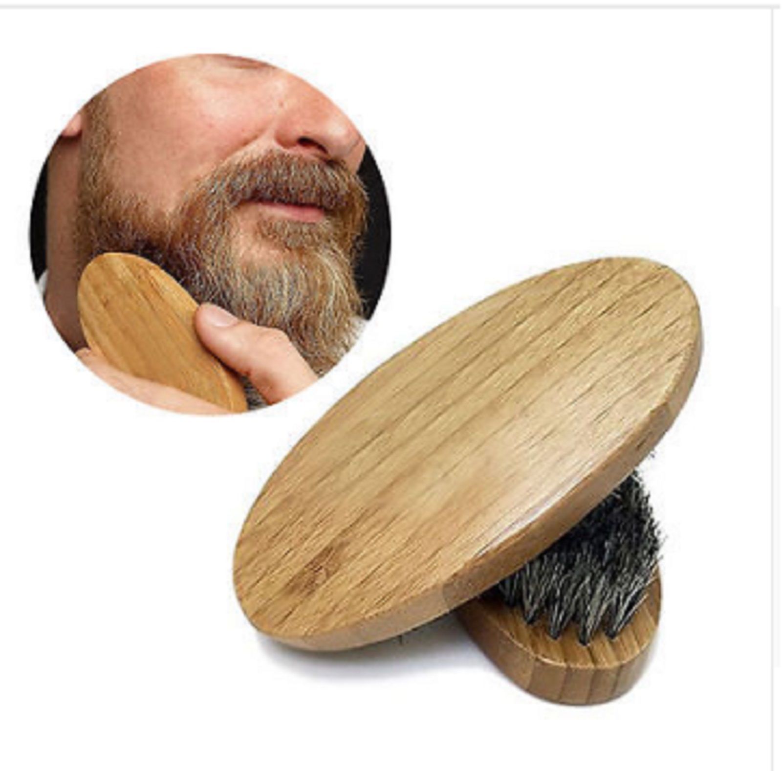 Men Boar Hair Bristle Beard Mustache Brush Palm Soft Round Wood Handle