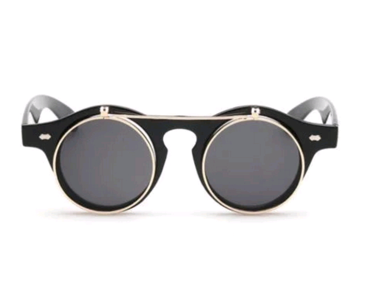 Hot Steampunk Goth Goggles Glasses Retro Flip Up Round Sunglasses Vintage Black