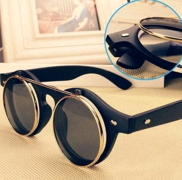 Hot Steampunk Goth Goggles Glasses Retro Flip Up Round Sunglasses Vintage Black