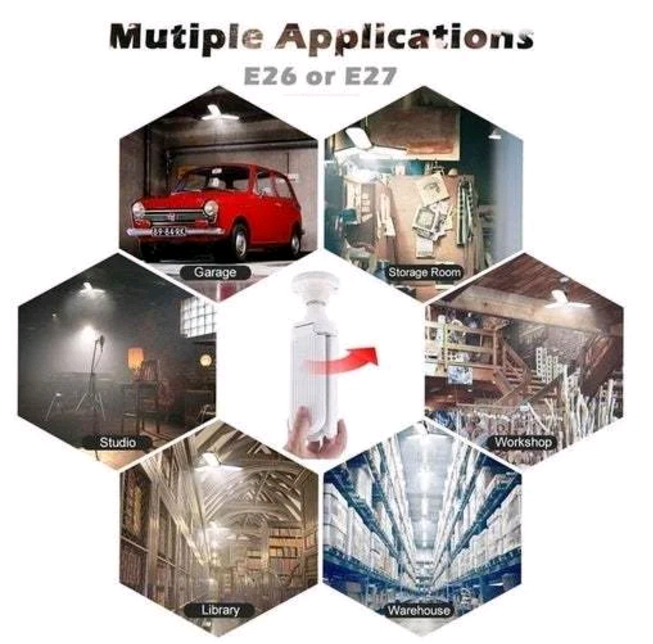 LED Garage Lights 45/W60W E27 4500LM Deformable Ceiling Garage Lights with 3/4 Adjustable Panels Led