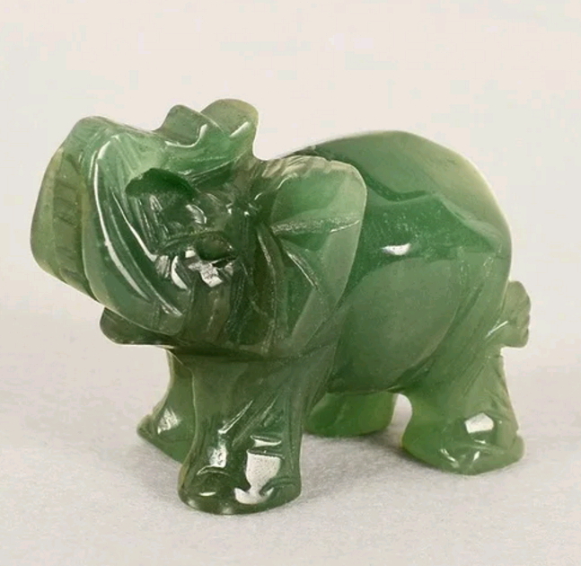 Hand Carved Natural Green Aventurine Jade Stone Craving Elephant Statue Decor