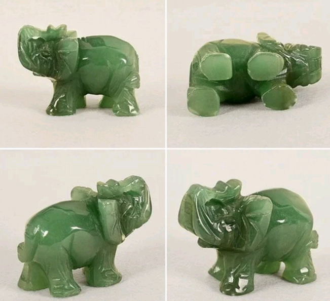 Hand Carved Natural Green Aventurine Jade Stone Craving Elephant Statue Decor