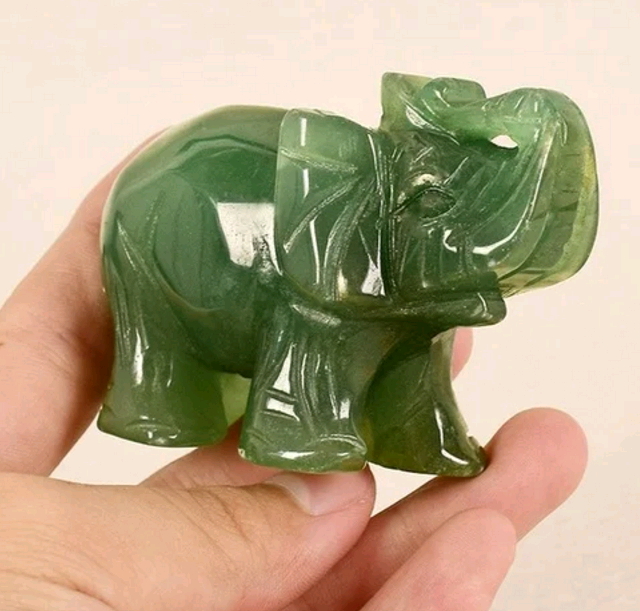 Hand Carved Natural Green Aventurine Jade Stone Craving Elephant Statue Decor