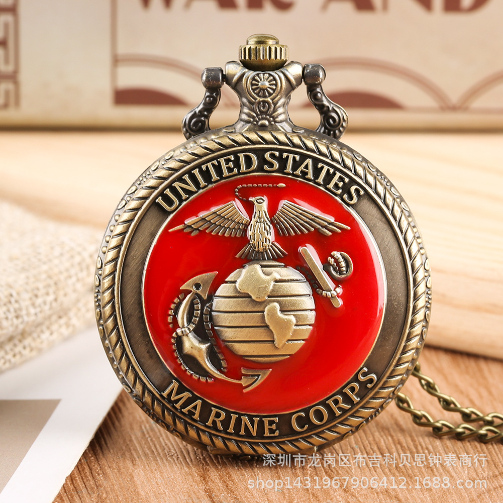 United States Marine Corps Navy Air Force Quartz Antique Pocket Watch