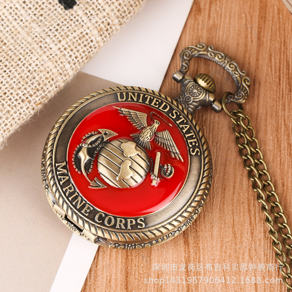 United States Marine Corps Navy Air Force Quartz Antique Pocket Watch