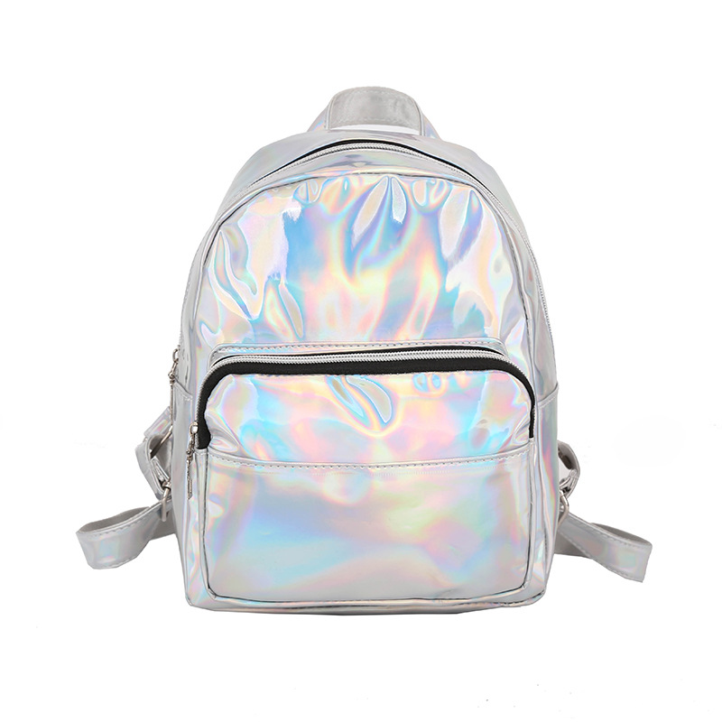 Women Holographic Hologram Metallic Color Backpack School Shoulder Bag