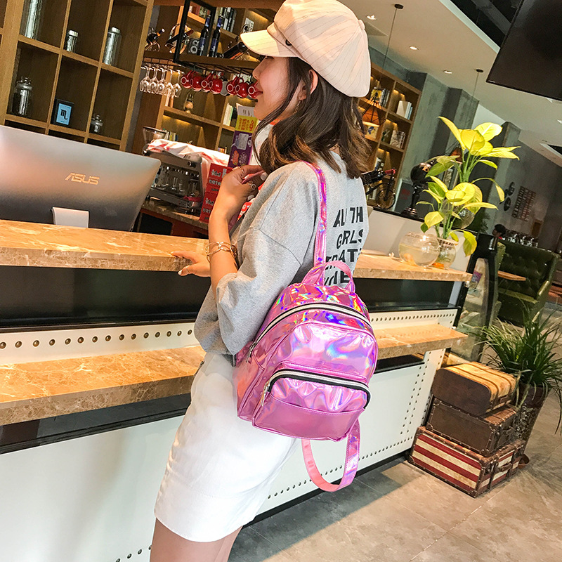 Women Holographic Hologram Metallic Color Backpack School Shoulder Bag