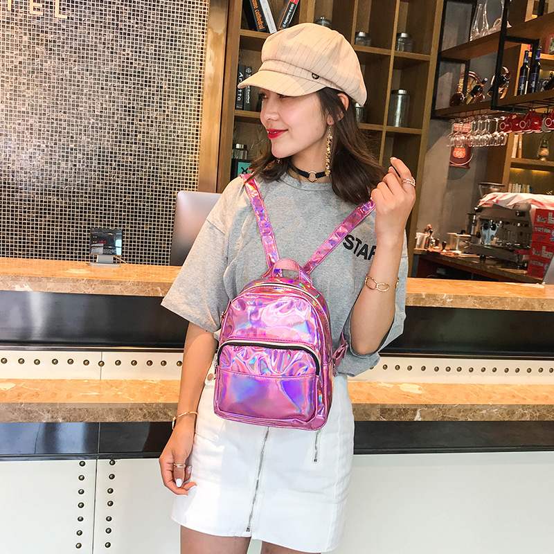 Women Holographic Hologram Metallic Color Backpack School Shoulder Bag
