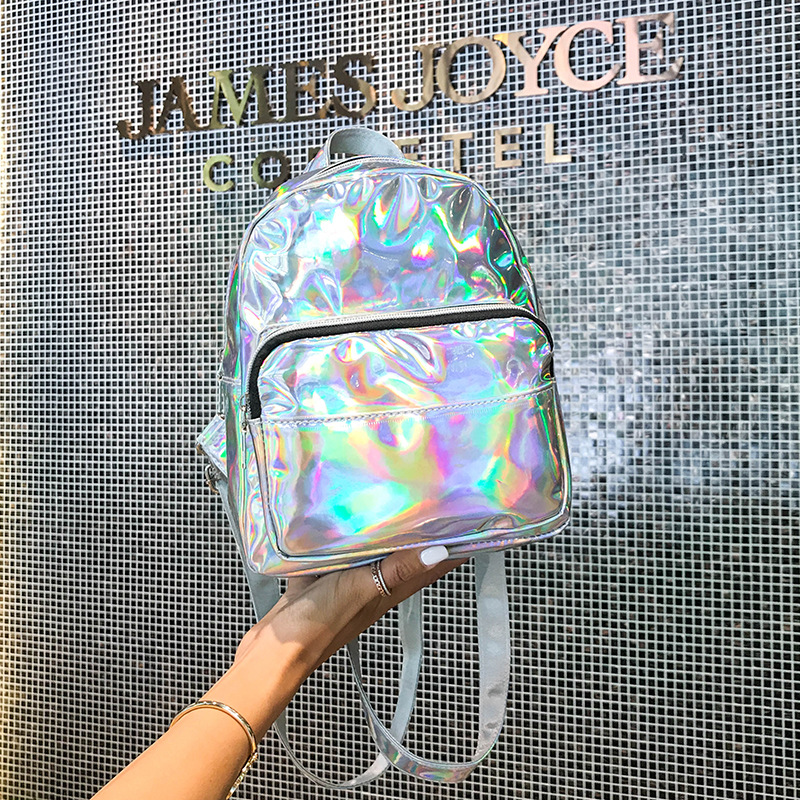 Women Holographic Hologram Metallic Color Backpack School Shoulder Bag