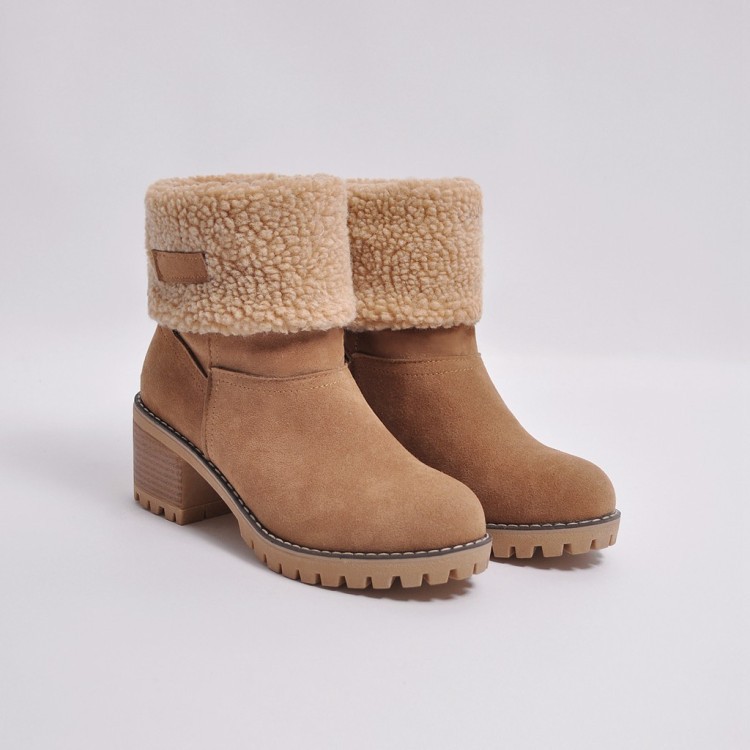 New Women Boots Winter Outdoor Keep Warm Fur Boots Waterproof Women's Snow Boots Thick Heel