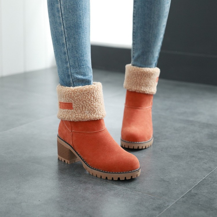 New Women Boots Winter Outdoor Keep Warm Fur Boots Waterproof Women's Snow Boots Thick Heel
