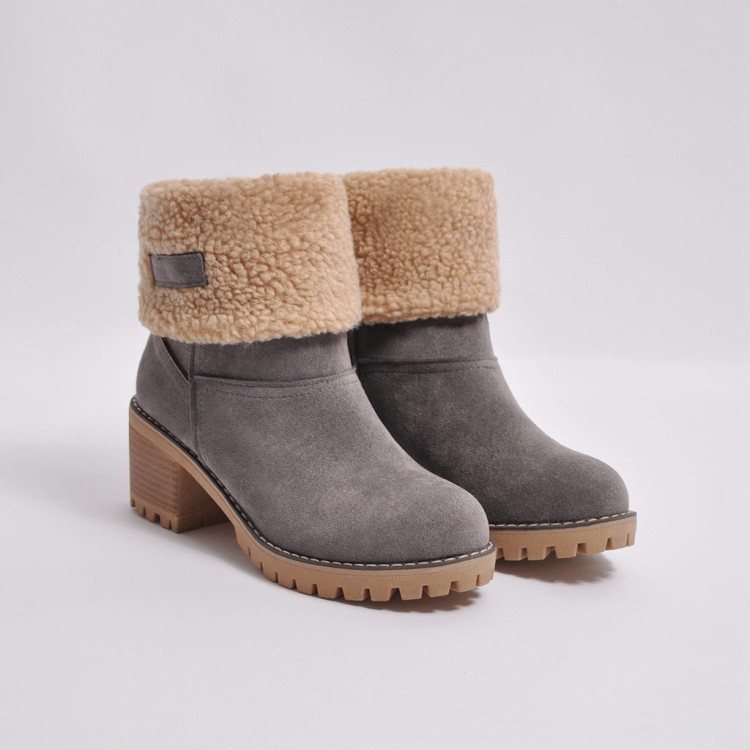 New Women Boots Winter Outdoor Keep Warm Fur Boots Waterproof Women's Snow Boots Thick Heel