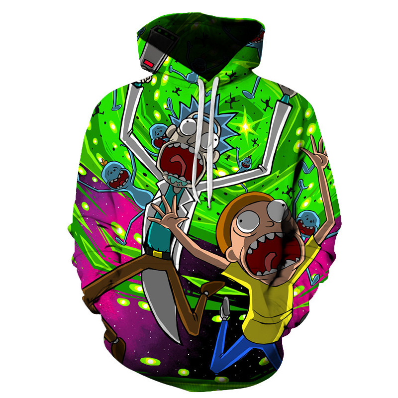 Unisex Rick and Morty Digital Printing Hatted Couple hooded  Tops Blouse Sweatshirts