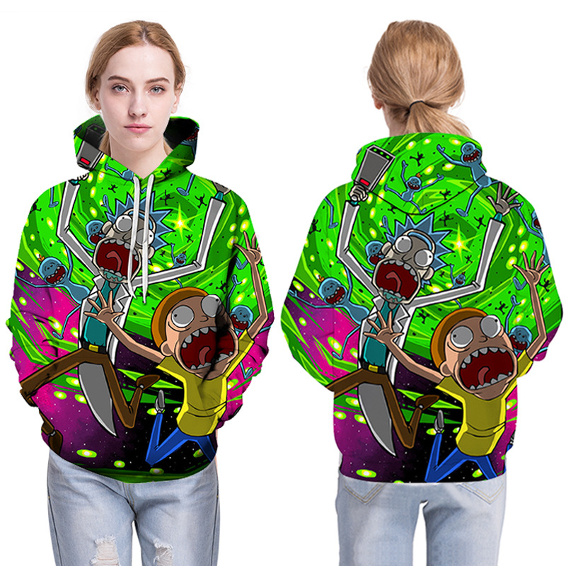Unisex Rick and Morty Digital Printing Hatted Couple hooded  Tops Blouse Sweatshirts
