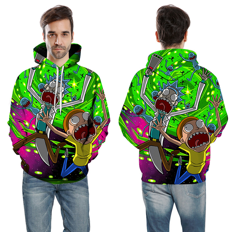 Unisex Rick and Morty Digital Printing Hatted Couple hooded  Tops Blouse Sweatshirts